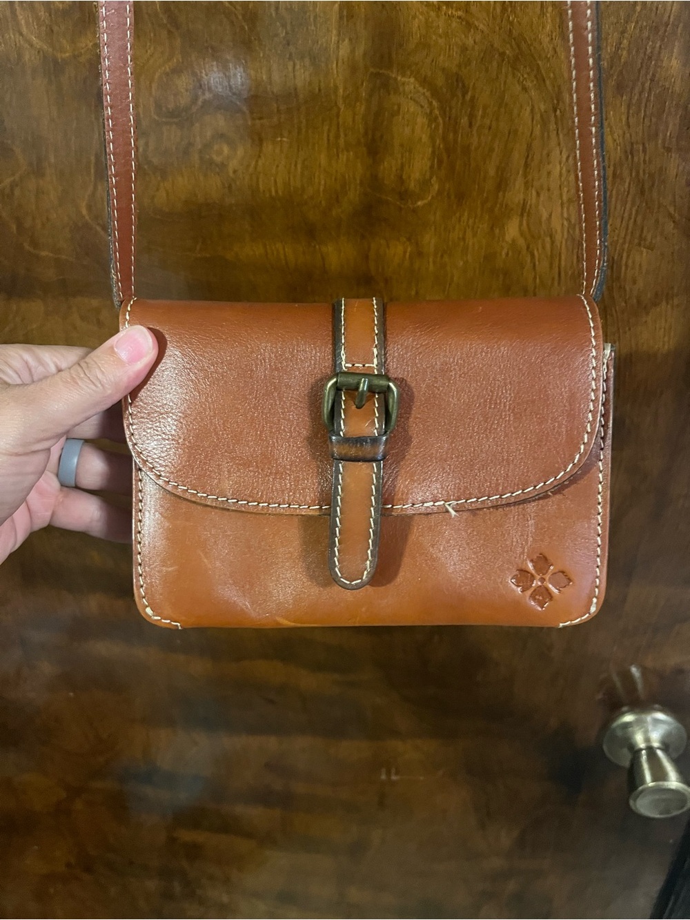 Patricia Nash Cognac Leather Crossbody with Buckle Strap